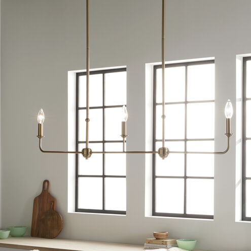 Pallas 3 Light 4.5 inch Brushed Natural Brass Chandelier Linear Ceiling Light